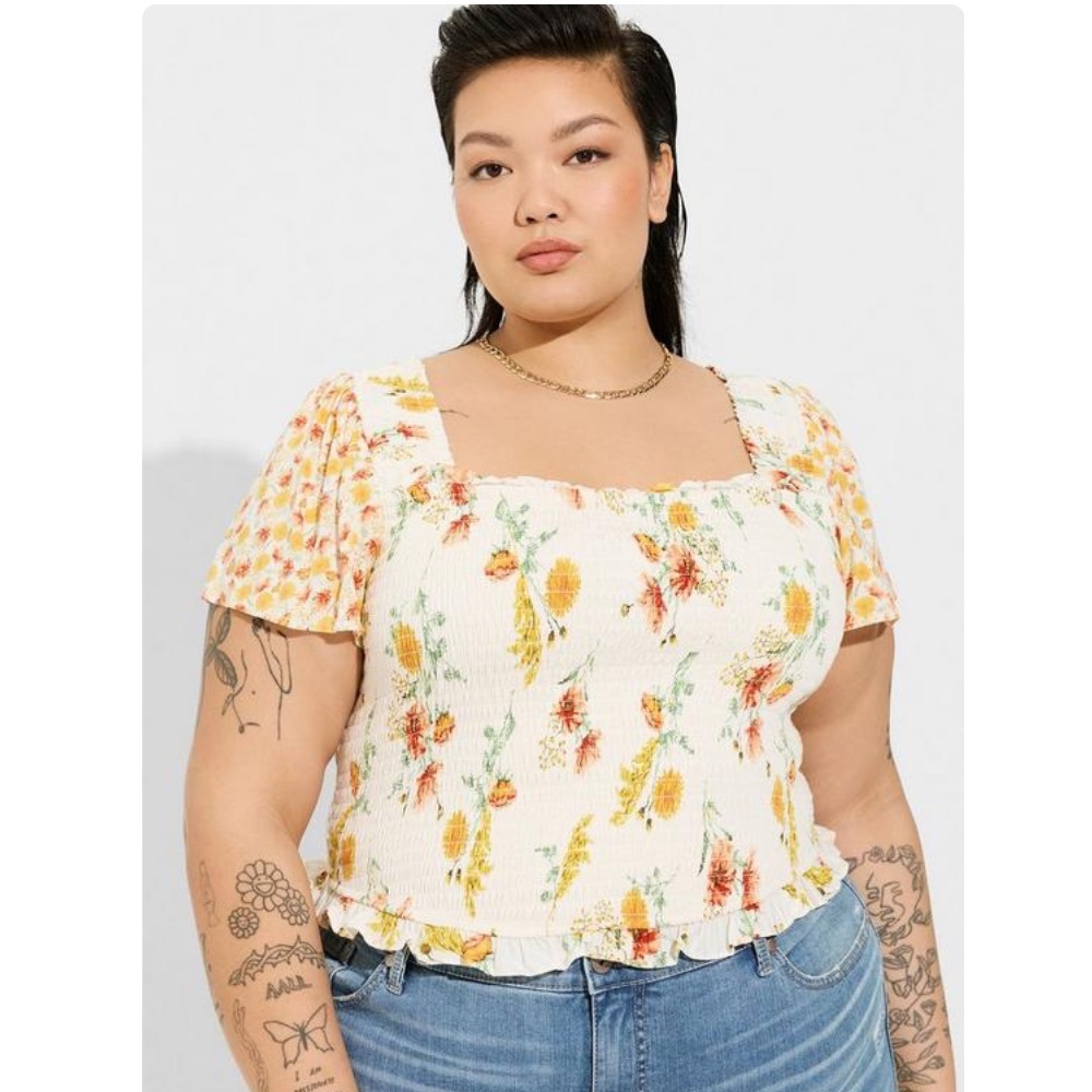 Smocked Flutter Short Sleeve Crop Тор